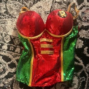 “Robin” Sequin Red and Green Corset Top